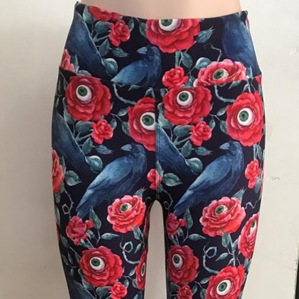 Eyeball Flower Leggings Spooky Halloween Crow Goth